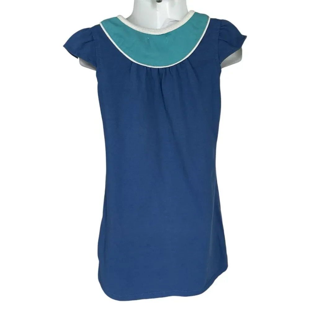 Girls 4T Old Navy Blue Teal White Color Block Cap Sleeve Summer Sundress